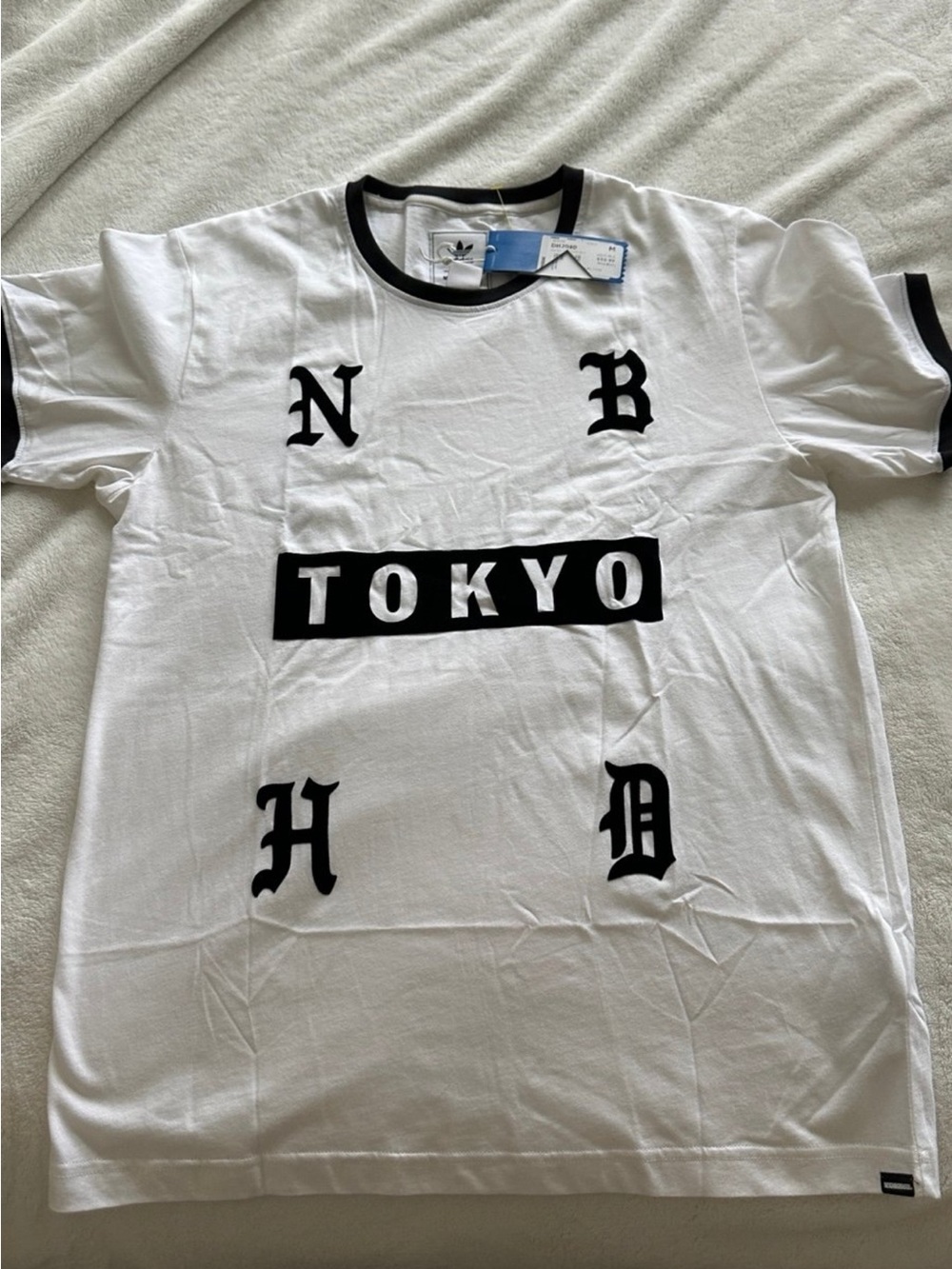 adidas White and Black 'TOKYO' Graphic Ringer Tee